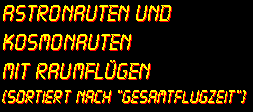 Astronauten und Kosmonauten mit Raumfl�gen (sortiert nach "Gesamtflugzeit")