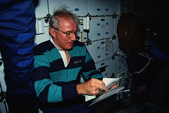 Brand onboard Space Shuttle