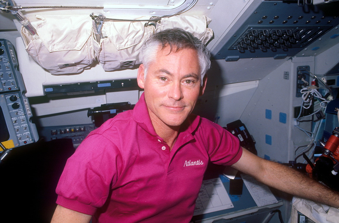 Mullane onboard Space Shuttle