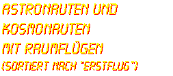 Astronauten und Kosmonauten (sortiert nach "Erstflug")